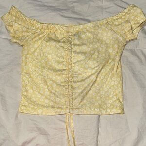 Rue21 Yellow Floral Off-Shoulder Ruched Tie Crop Top